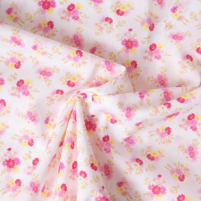Tissu Popeline de Coton légère Petits bouquets fleurs sur fond Blanc - Par 10 cm