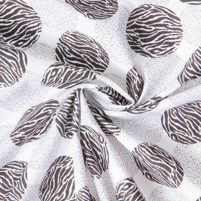 Tissu Coton imprimé Ronds zébrés sur fond Blanc - Par 10 cm