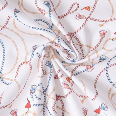 Tissu Coton imprimé Lacets marin sur fond Blanc - Par 10 cm