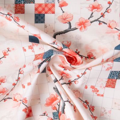 Tissu Coton imprimé Sudo flower japan sur fond Blanc - Par 10 cm