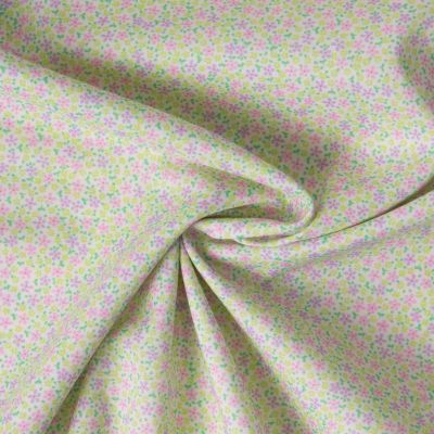 Tissu Batiste de Coton imprimé Fleuris sur fond Vert amande - Par 10 cm