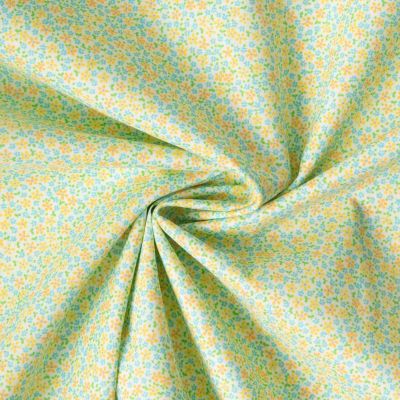 Tissu Batiste de Coton imprimé Fleuris sur fond Vert pâle - Par 10 cm