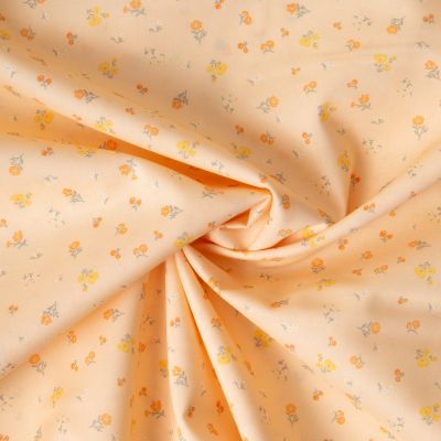 Tissu Batiste de Coton imprimé Fleuris sur fond Jaune pastel - Par 10 cm