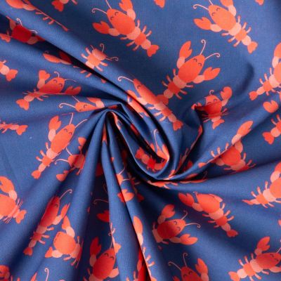 Tissu Coton imprimé Happy Homard sur fond Bleu - Par 10 cm