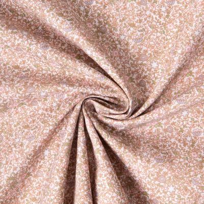 Tissu Batiste de Coton imprimé Fleuris sur fond Rose pastel - Par 10 cm