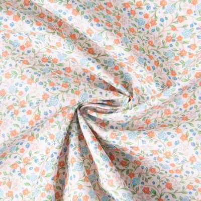 Tissu Batiste de Coton imprimé Fleuris sur fond Blanc - Par 10 cm