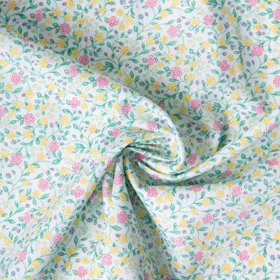 Tissu Batiste de Coton Louisa tapis fleuri sur fond Vert d&#039;eau - Par 10 cm