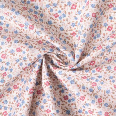 Tissu Batiste de Coton imprimé Fleuris sur fond Rose pâle - Par 10 cm