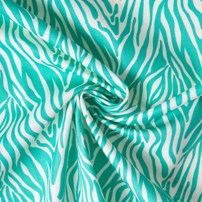 Tissu Toile de Coton Yara zebré Vert lagon sur fond Blanc - Par 10 cm