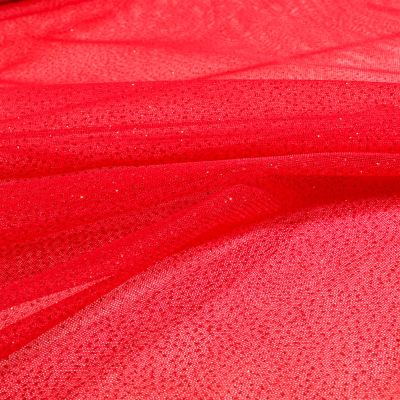 Tissu Tulle Strass Paillettes Rouge - Par 10 cm