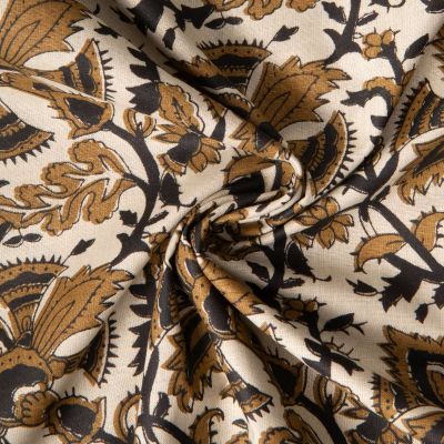 Tissu Voile de Coton indien Block print Indira floral sur fond Naturel - Par 10 cm