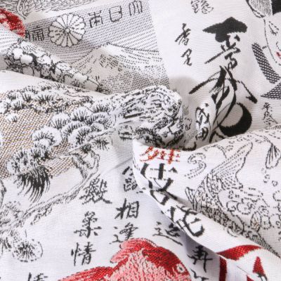 Tissu Jacquard Allover Motifs japonais sur fond Blanc - Par 10 cm