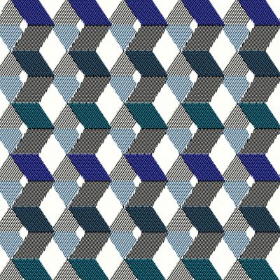 Tissu Jacquard Géométrique Bleu sur fond Blanc - Par 10 cm