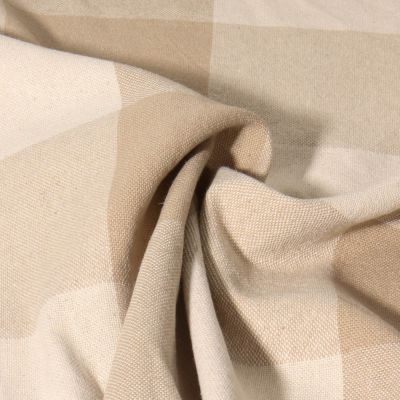 Toile de Coton  Big Celestin vichy Beige sur fond Blanc cassé - Par 10 cm