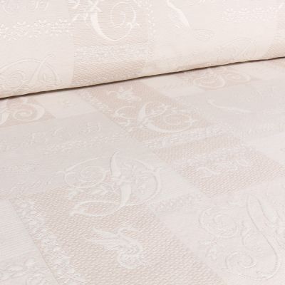 Tissu Piqué Coton relief grande largeur Bertille sur fond Ecru - Par 10 cm