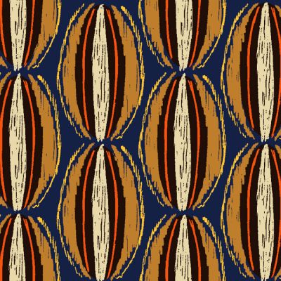 Tissu Toile aspect Canvas déperlant Big Manioc sur fond Bleu foncé - Par 10 cm