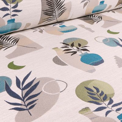 Tissu Jacquard Bobo sur fond Ecru - Par 10 cm