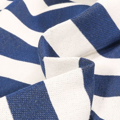 Tissu Toile de Coton épaisse Burton Rayures Bleues sur fond Blanc - Par 10 cm