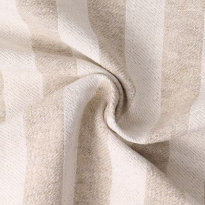Tissu Jacquard aspect Lin Elina rayures blanches sur fond Beige chiné - Par 10 cm