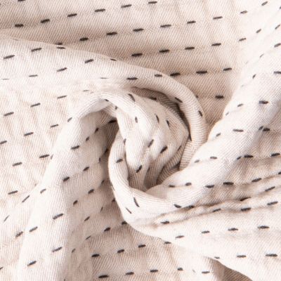 Tissu Coton Jacquard piqué pointillés Noir sur fond Naturel - Par 10 cm
