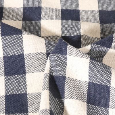 Tissu Coton d&#039;ameublement Celestin Carreaux Bleu indigo - Par 10 cm