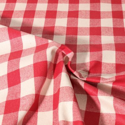 Tissu Toile de Lin Célestin enduit rouge sur fond Blanc - Par 10 cm