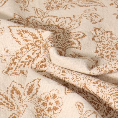 Toile de Coton  Célyan Fleuris ocre sur fond Ecru - Par 10 cm