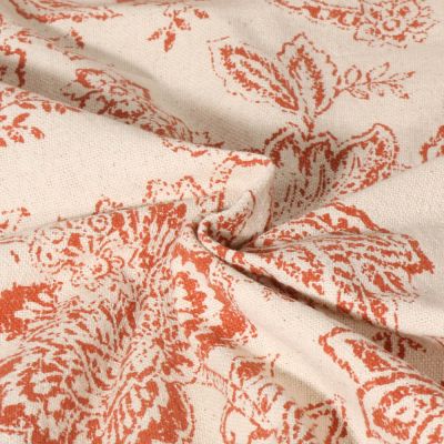 Toile de Coton  Célyan Fleuris Terracota sur fond Ecru - Par 10 cm