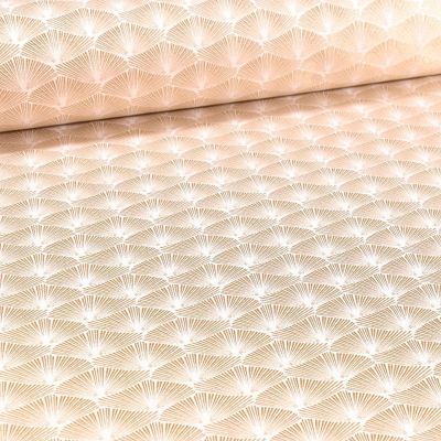 Tissu Jacquard Satiné Éventails lurex cuivre sur fond Blanc - Par 10 cm