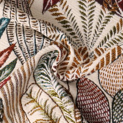 Tissu Jacquard Egyptia feuilles Brique sur fond Crème - Par 10 cm