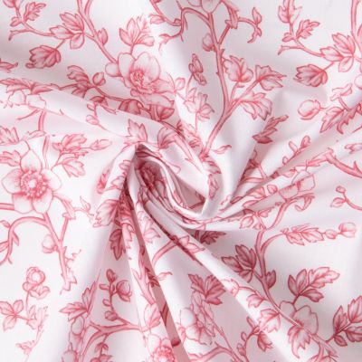 Tissu Coton imprimé Arty Floral Rouge Elisa sur fond Blanc - Par 10 cm