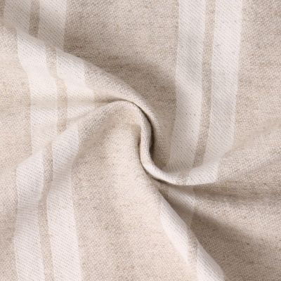 Tissu Polycoton aspect Lin Rama rayures blanches sur fond Beige - Par 10 cm