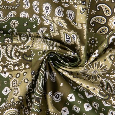 Tissu Coton imprimé Arty Eli patchwork paisley sur fond Vert olive - Par 10 cm