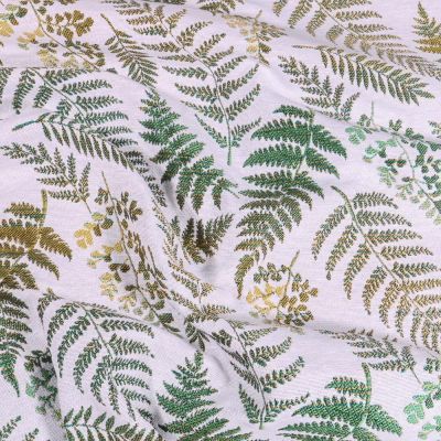 Tissu Toile jacquard Fougère sur fond Blanc cassé - Par 10 cm