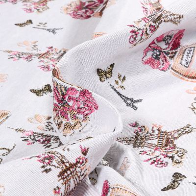 Tissu Jacquard Paris et Tour Eiffel sur fond Blanc - Par 10 cm
