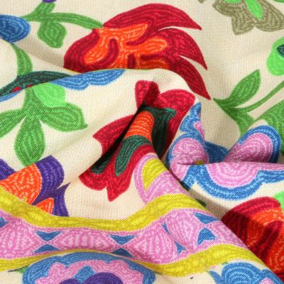 Tissu viscose imprimé Galia Fleuris sur fond Ecru - Par 10 cm