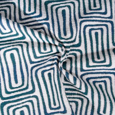 Tissu Jacquard d&#039;ameublement tissé teint Gobi bleu sur fond Blanc - Par 10 cm
