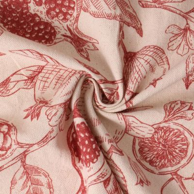Tissu Toile Canvas Grana vintage Rouge sur fond Beige - Par 10 cm