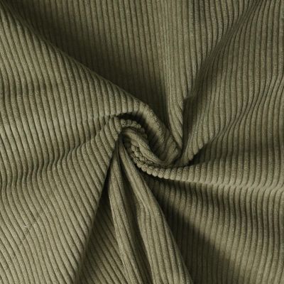 Tissu Velours d&#039;ameublement côtelé Emy uni Vert kaki - Par 10 cm