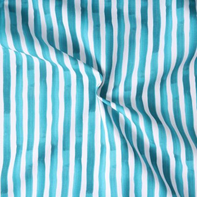 Tissu toile extérieure déperlant Ithaque rayures aqua Bleu turquoise sur fond Blanc - Par 10 cm