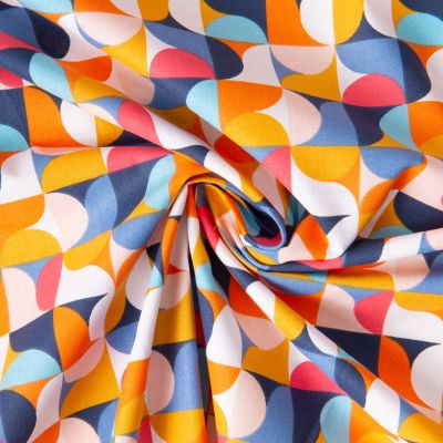 Tissu Coton imprimé  Arty Mabula Pop multicolore sur fond Bleu - Par 10 cm