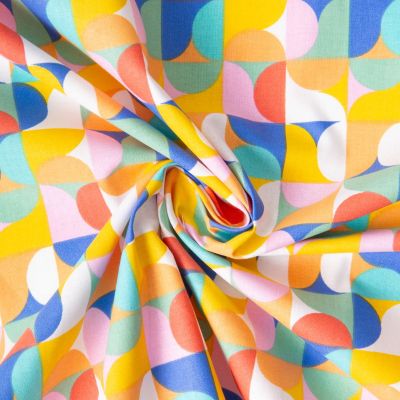 Tissu Coton imprimé  Arty Mabula Pop multicolore sur fond Jaune - Par 10 cm