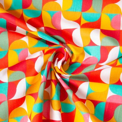 Tissu Coton imprimé  Arty Mabula Pop multicolore sur fond Rouge - Par 10 cm
