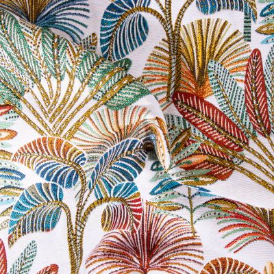 Tissu Jacquard d&#039;ameublement Mayorque sur fond Blanc - Par 10 cm