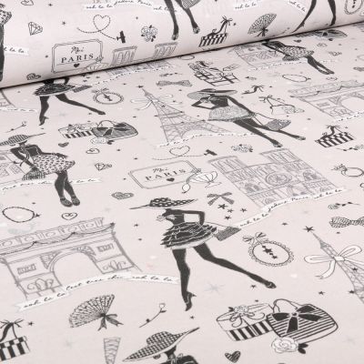 Tissu Coton enduit Moi Paris argenté Gris - Par 10 cm