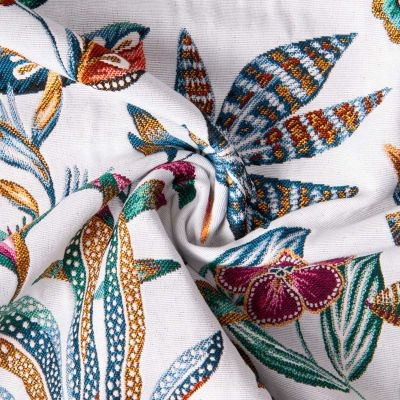Tissu Jacquard Néroli multico sur fond Blanc - Par 10 cm