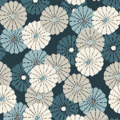 Tissu Jacquard Petites fleurs Léonie bleues sur fond Bleu pétrole - Par 10 cm