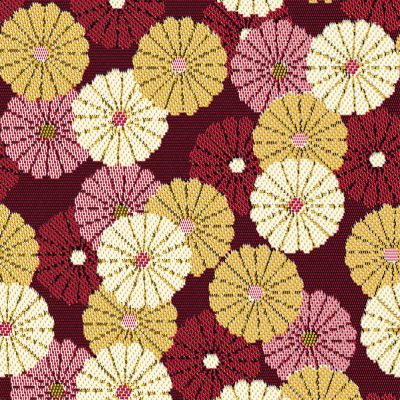Tissu Jacquard Petites fleurs Léonie écru sur fond Rouge - Par 10 cm