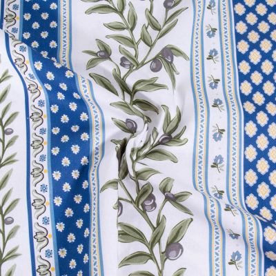Tissu Coton imprimé glacé Provençal sur fond Bleu - Par 10 cm