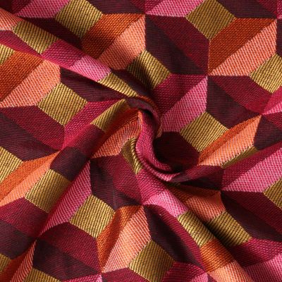 Tissu Jacquard Paola cubes Prunes sur fond Rose - Par 10 cm